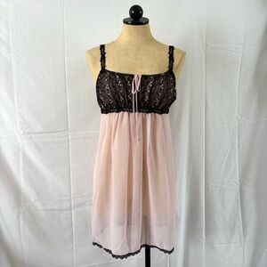 Y2K pink black babydoll top lingerie chemise slip size large tunic dress